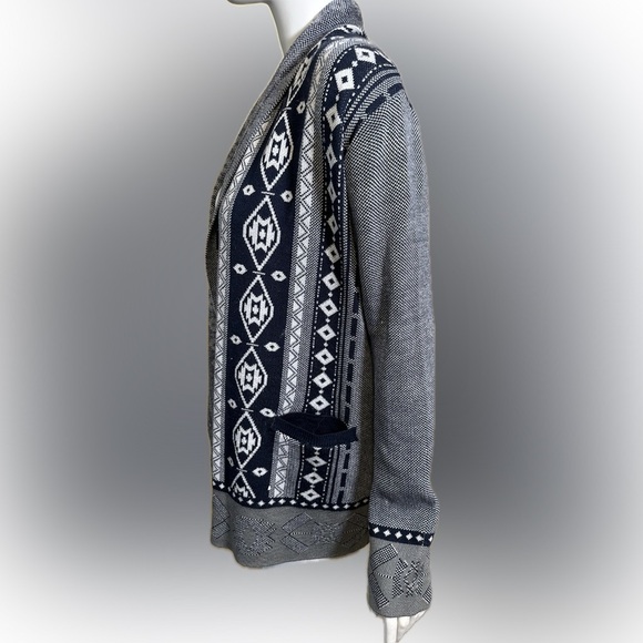 Everly Cardigan Aztec Style Print Navy Blue White - Womens Small - Picture 4 of 9